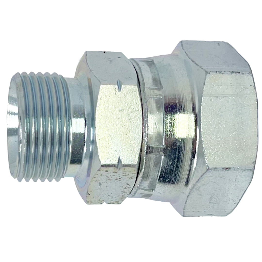 9024-22-10 : Adaptall Straight Steel Swivel Adapter, M22 X 1.5 (22mm) Male Metric x 7/8-14 UNF (-10) Female JIC