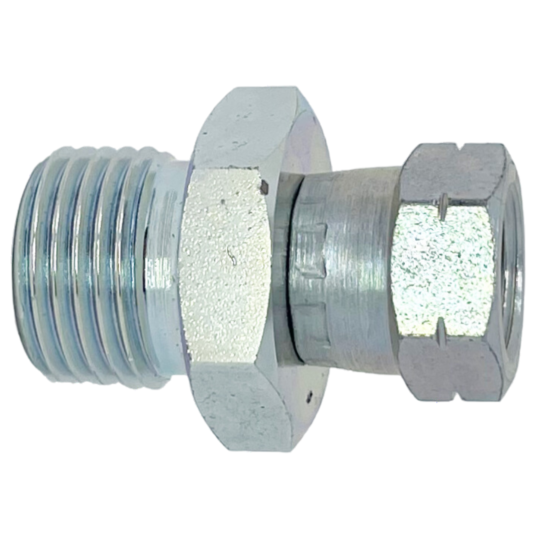 9019-12-L15-22 : Adaptall Straight Steel Adapter, 3/4-14 (-12) Male BSPP x M22 X 1.5 (L15) Female DIN Tube (Light Duty), Dual Purpose Ball Seat Fits 60-Deg