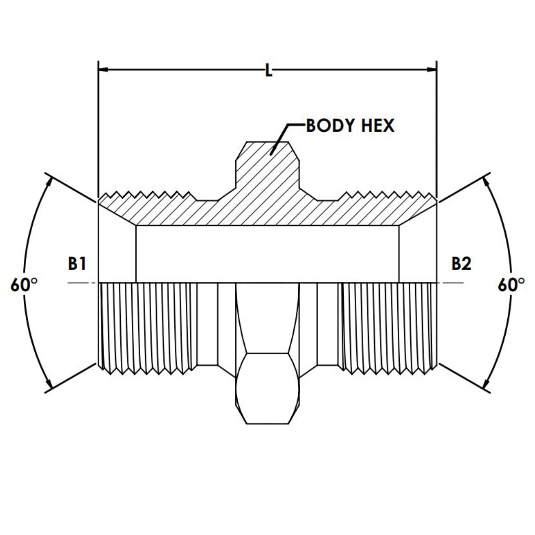9022-16-08 : OneHydraulics Straight Steel Adapter, 1-11 (-16) Male BSPP x 1/2-14 (-08) Male BSPP, 3000psi