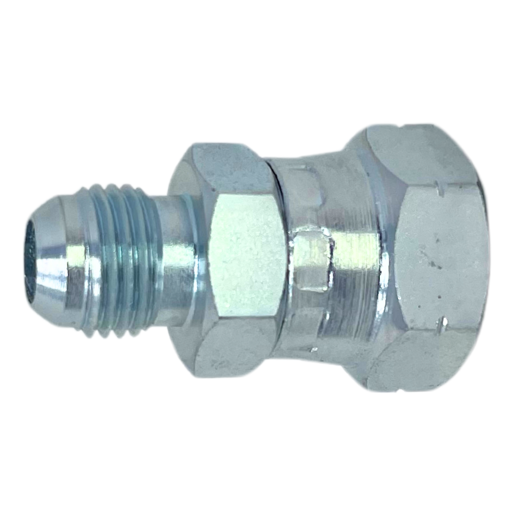 9022-08-L15-22 : Adaptall Straight Steel Adapter, 3/4-16 (-08) Male JIC x M22 X 1.5 (-L15) Female Metric 60° Flare Swivel, Light Duty
