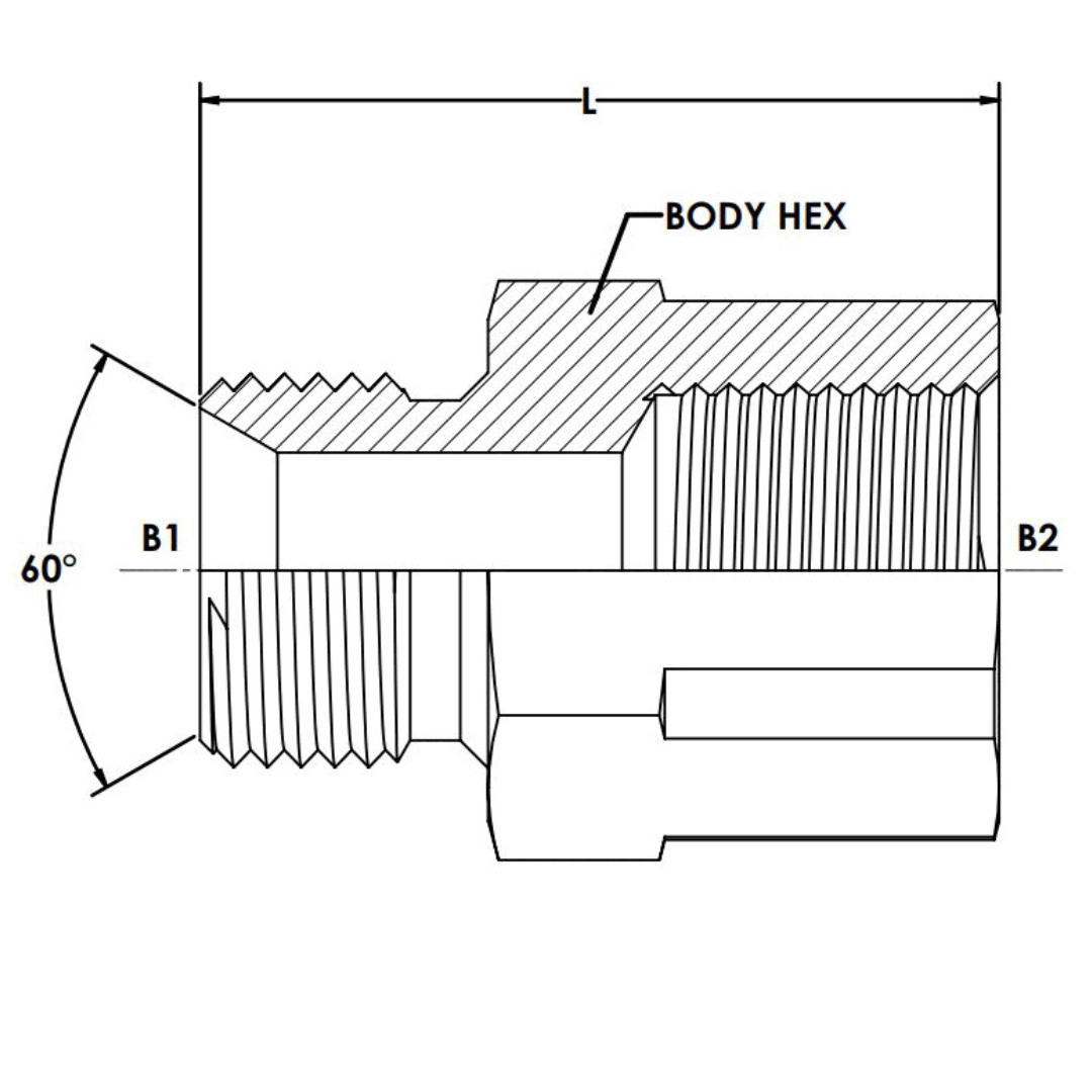 9023-12-06 : OneHydraulics Straight Steel Adapter, 3/4-14 (-12) Male BSPP x 3/8-19 (-06) Female BSPP, 4000psi