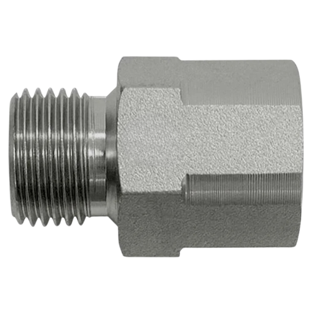 9023-12-06 : OneHydraulics Straight Steel Adapter, 3/4-14 (-12) Male BSPP x 3/8-19 (-06) Female BSPP, 4000psi