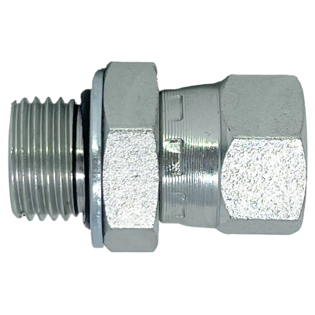 9024S-20-10 : Adaptall Straight Steel Swivel Adapter, M20 X 1.5 (20mm) Male Metric with Seal x 7/8-14 (-10) Female JIC