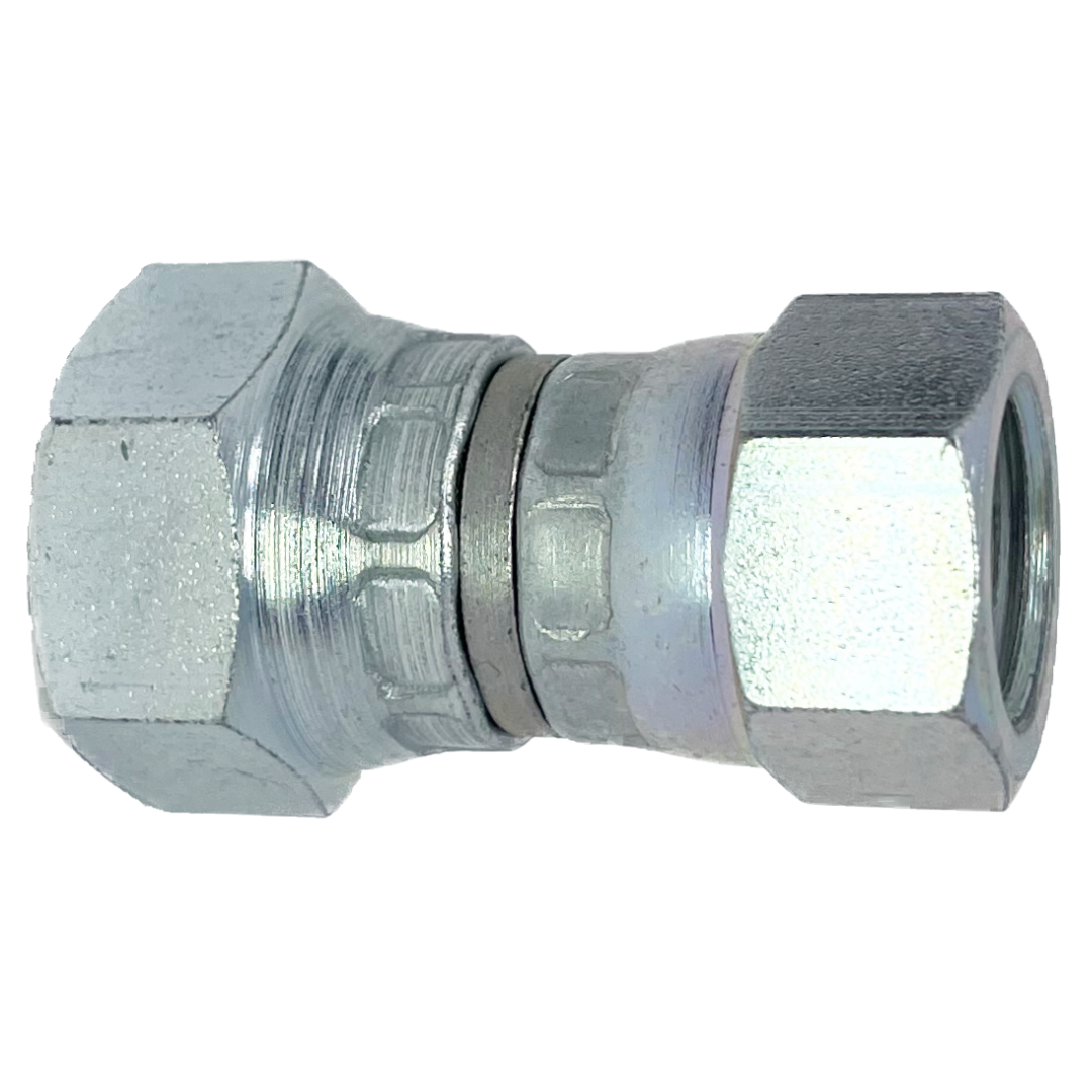 9027-06-04 : Adaptall Straight Steel Swivel Adapter, 3/8-19 (-06) Female BSPP x 7/16-20 (-04) Female JIC