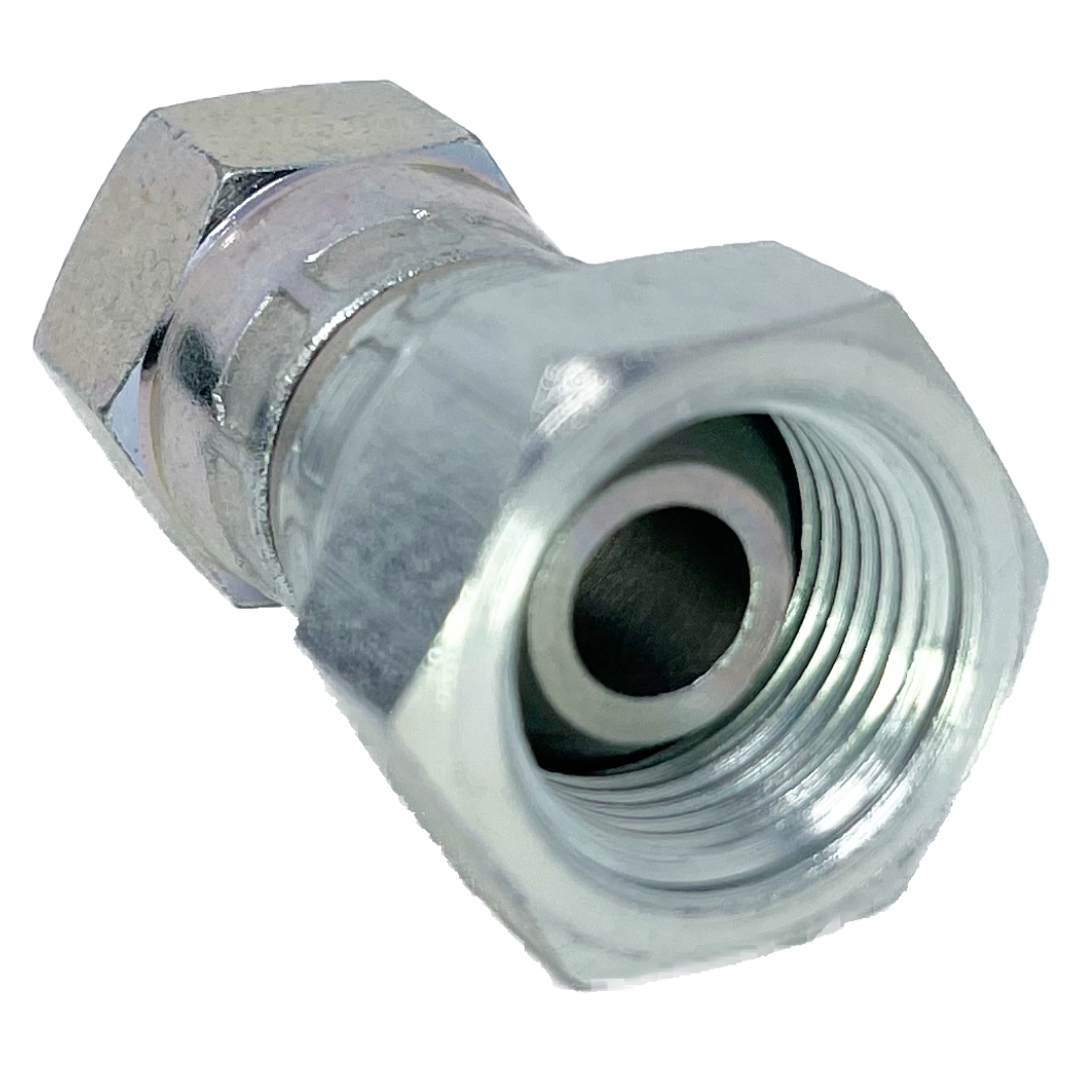 9027-06-04 : Adaptall Straight Steel Swivel Adapter, 3/8-19 (-06) Female BSPP x 7/16-20 (-04) Female JIC