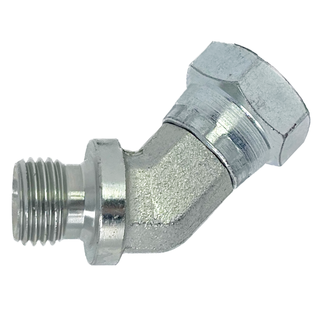 9048-08-08 : Adaptall 45-Degree Steel Forged Adapter, 1/2-14 (-08) Male BSPP x 1/2-14 (-08) Female BSPP Swivel