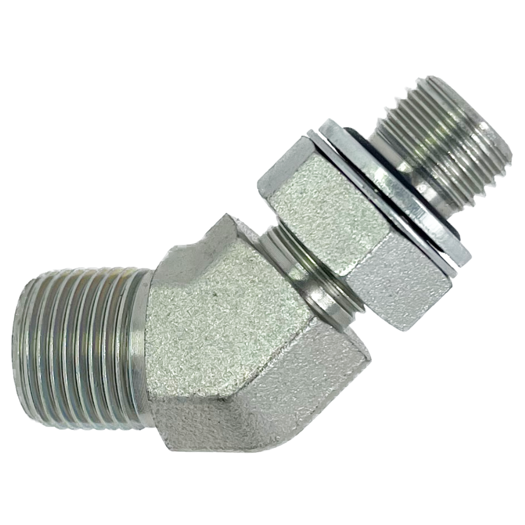 9051-06-06 : Adaptall 45-Degree Steel Adapter, 3/8-19 (-06) Male BSPP x 3/8-19 (-06) Male Adjustable BSPP