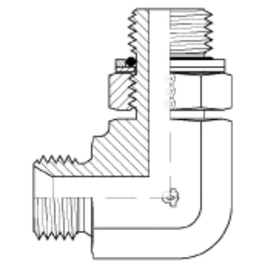 9052-08-12 : Adaptall 90-Degree Steel Adapter, 1/2-14 (-08) Male BSPP x 3/4-14 (-12) Male Adjustable BSPP