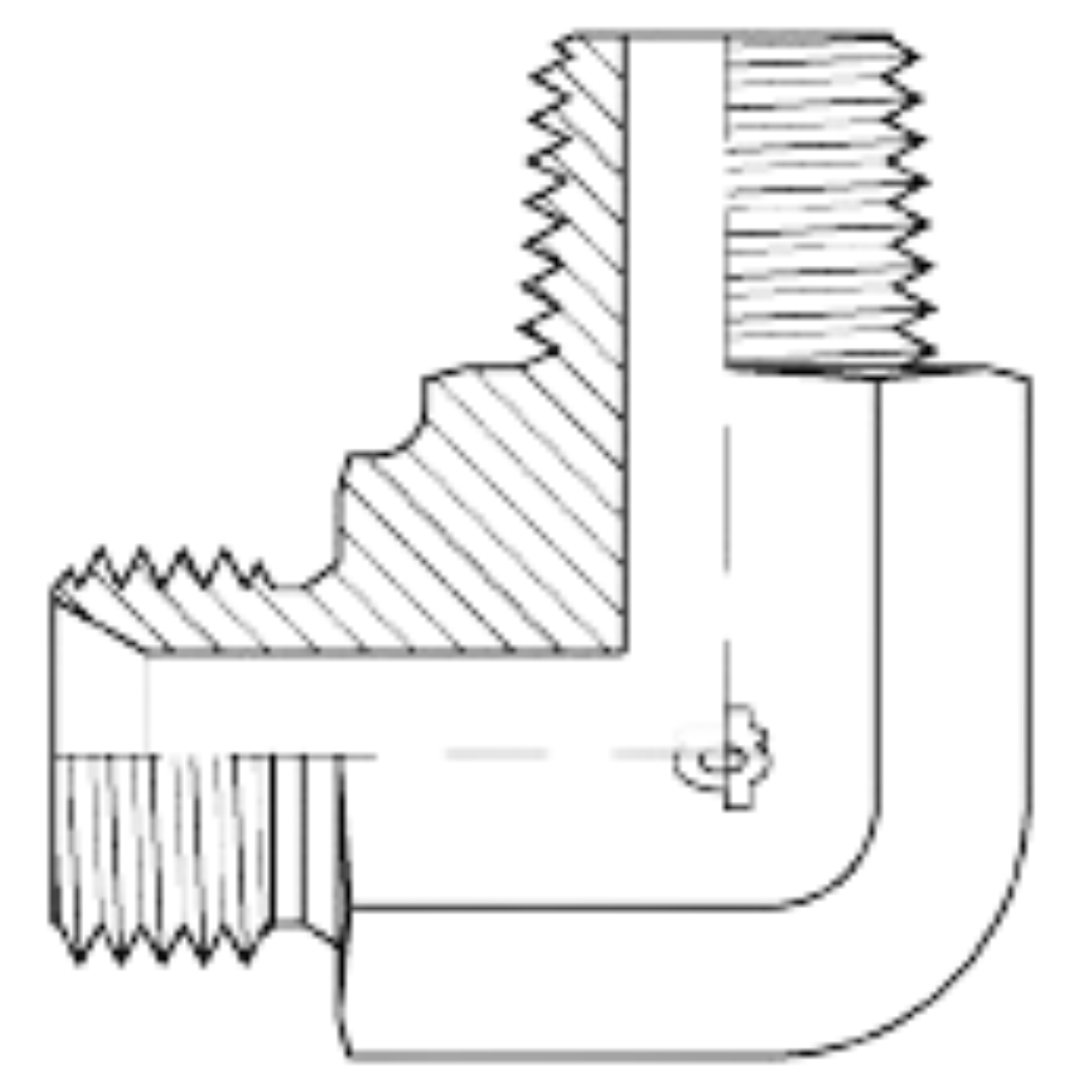 9057-12-12 : Adaptall 90-Degree Steel Adapter, 3/4-14 (-12) Male BSPP x 3/4-14 (-12) Male BSPT