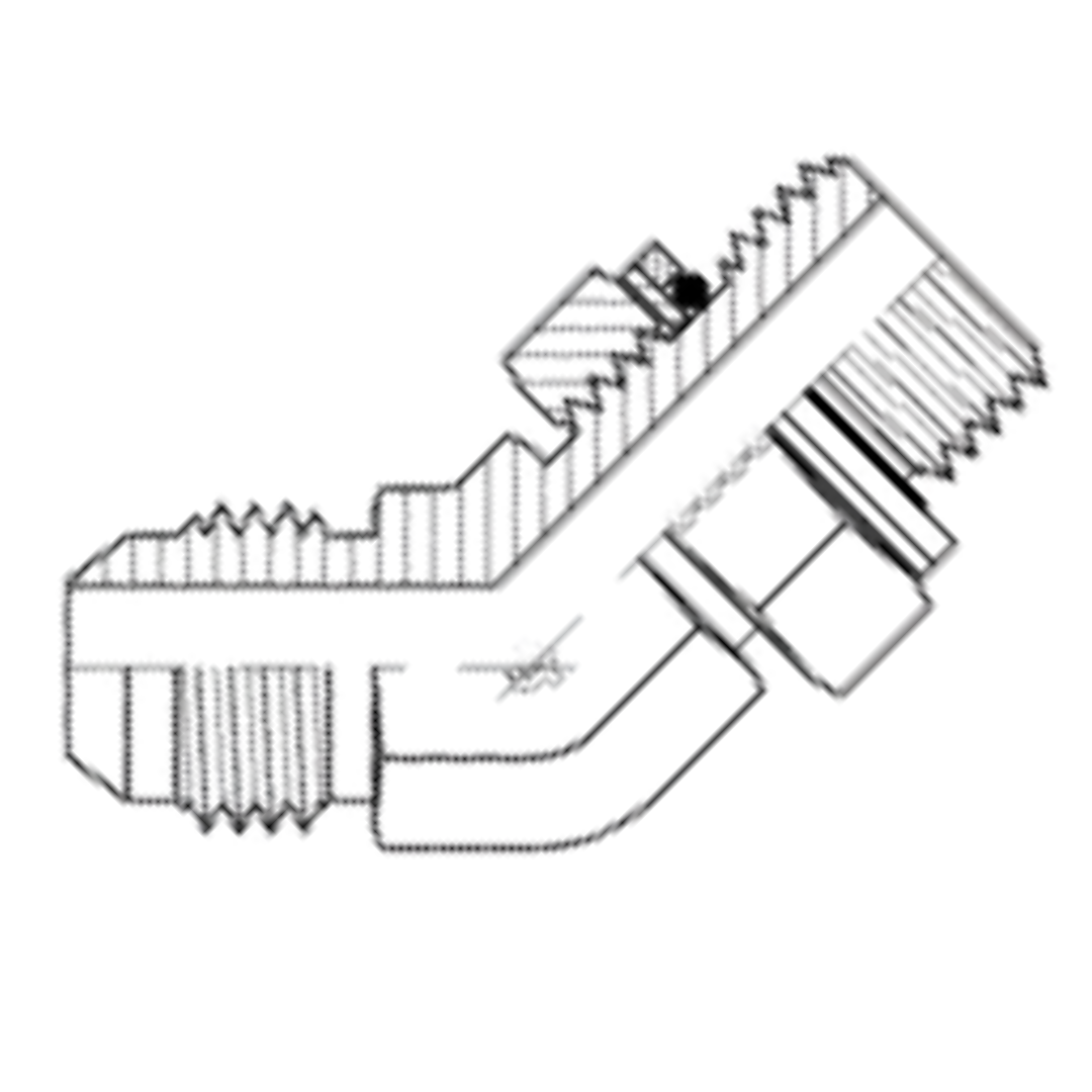 9058-16-16 : Adaptall 45-Degree Steel Adapter, 1-5/16-12 (-16) Male JIC x 1-11 (-16) Male BSPP Swivel