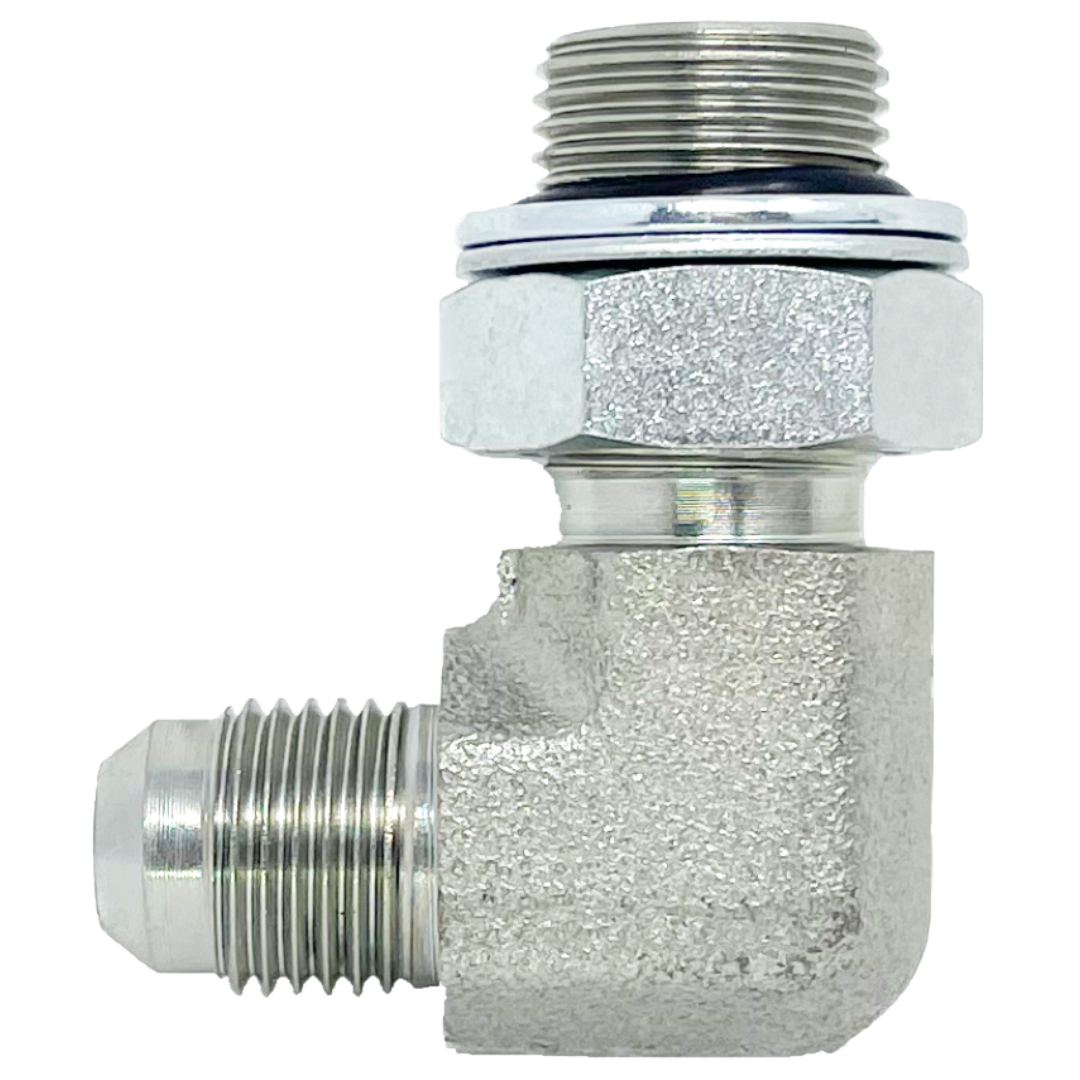 9059-10-08 : Adaptall 90-Degree Steel Adapter, 7/8-14 (-10) Male JIC x 1/2-14 (-08) Male Adjustable BSPP