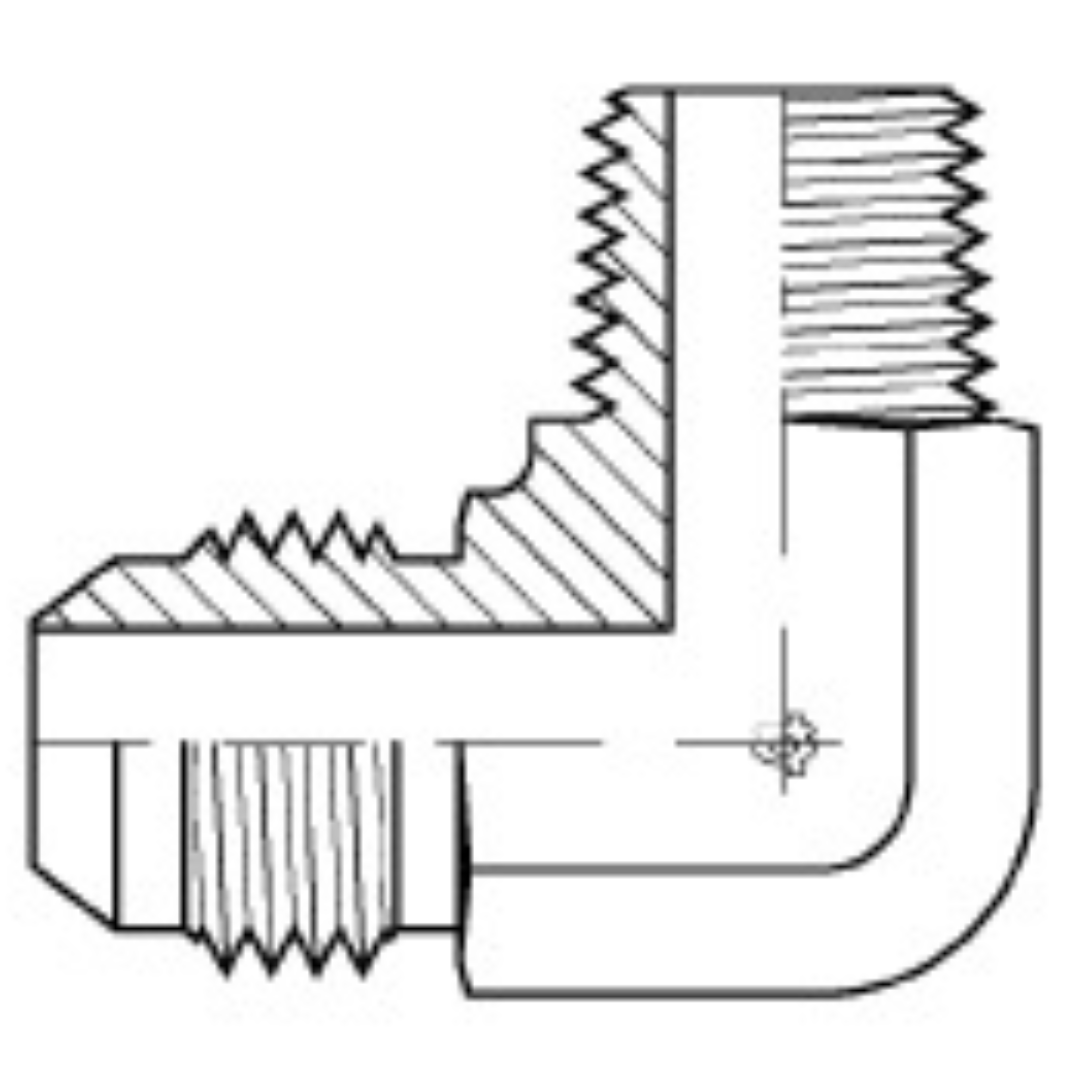 9063-12-08 : Adaptall 90-Degree Steel Adapter, 1-1/16-12 (-12) Male JIC x 1/2-14 (-08) Male BSPT