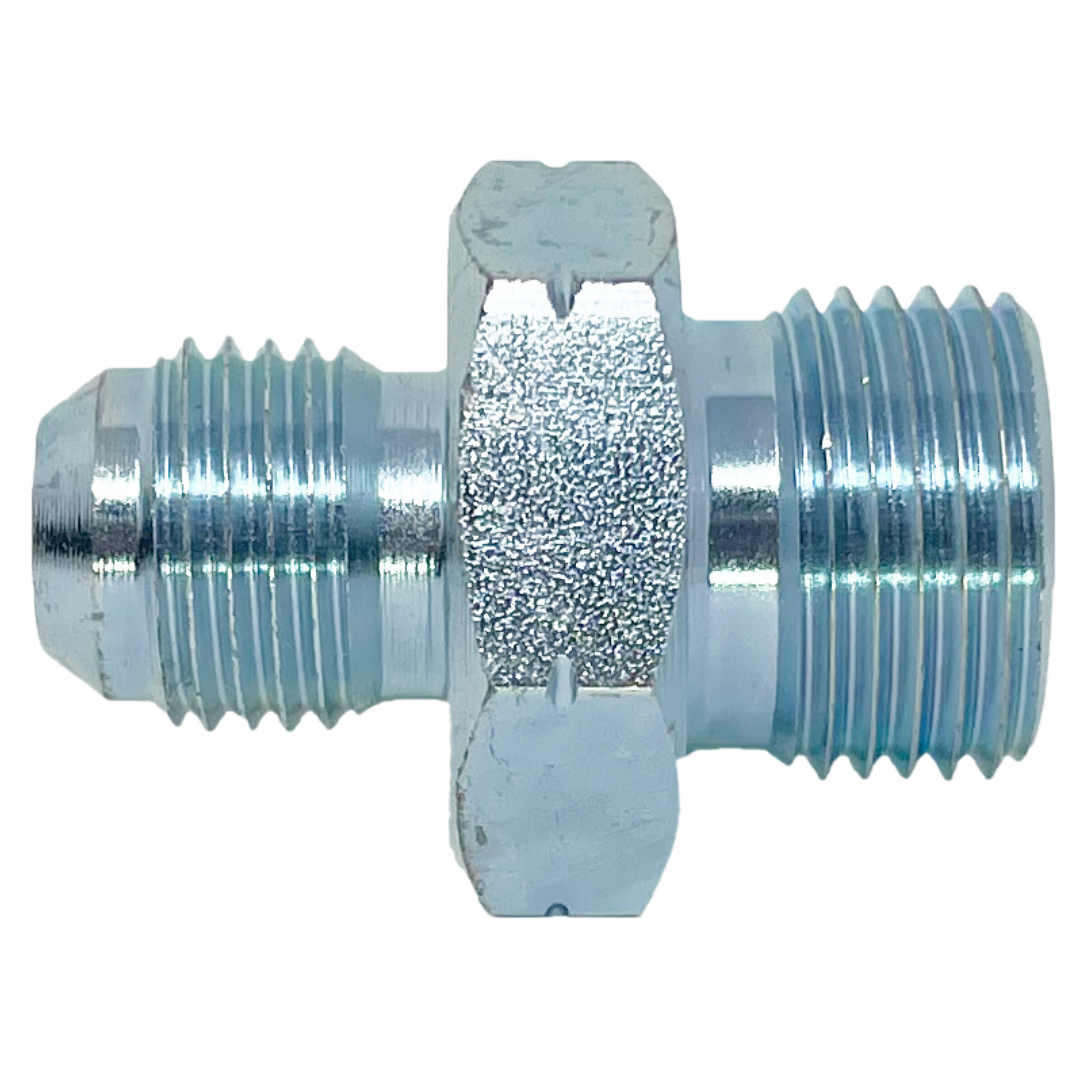 9067-08-18 : Adaptall Straight Steel Rigid Adapter, 3/4-16 (-08) Male JIC x M18 X 1.5 (18mm) Male Metric