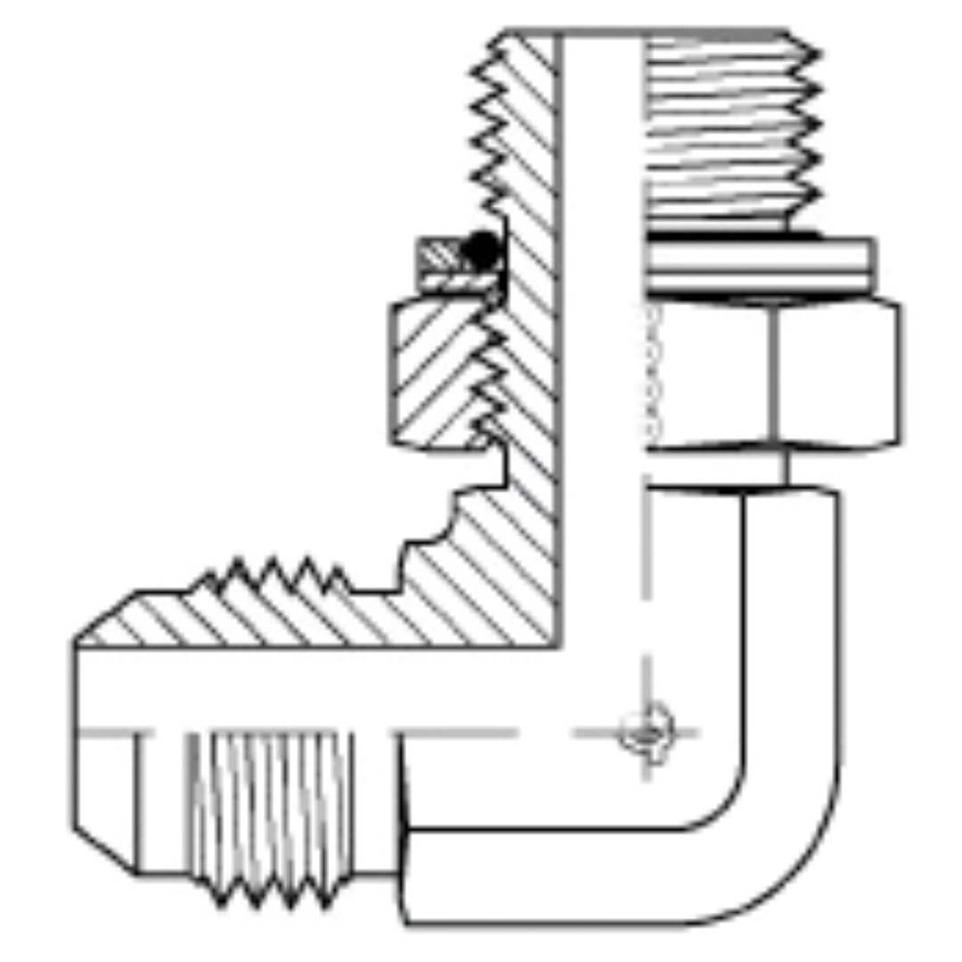 9069-20-42 : Adaptall 90-Degree Steel Adapter, 1-5/8-12 (-20) Male JIC x M42 X 2.0 (42mm) Male Adjustable Metric