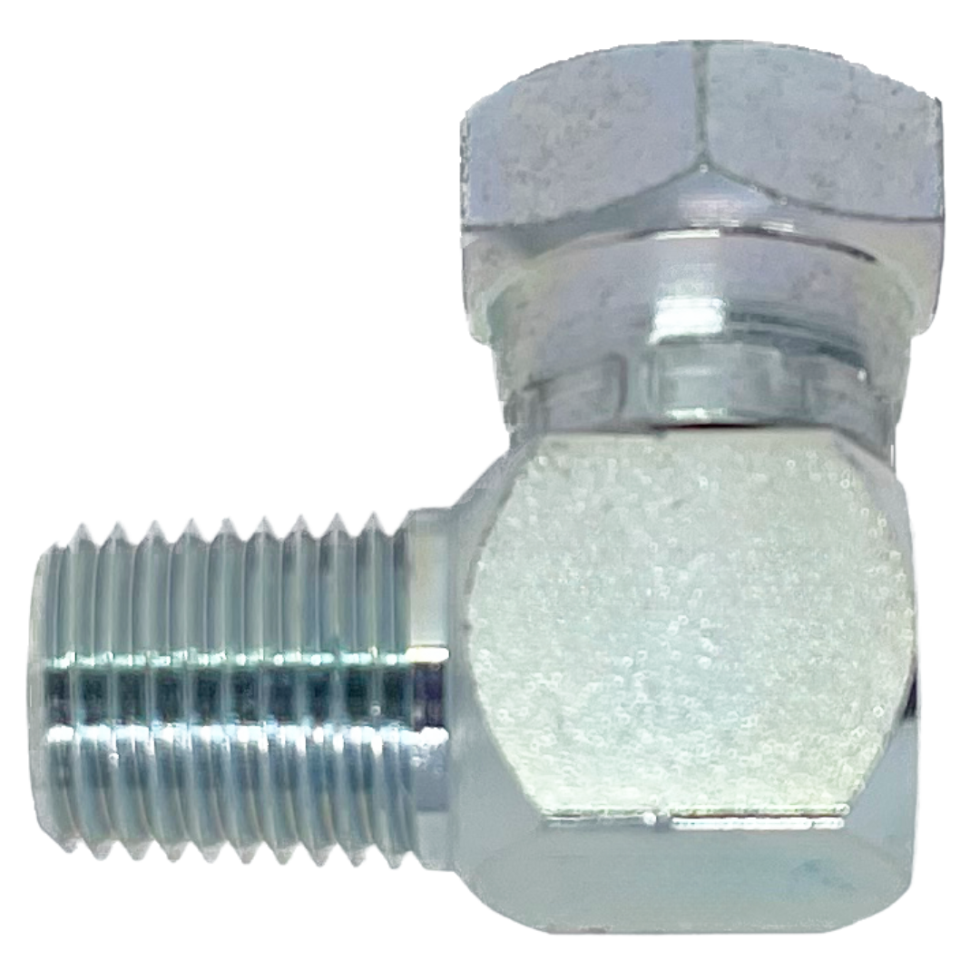 9072-08-08 : Adaptall 90-Degree Steel Adapter, 1/2-14 (-08) Male NPT x 1/2-14 (-08) Female BSPP Swivel