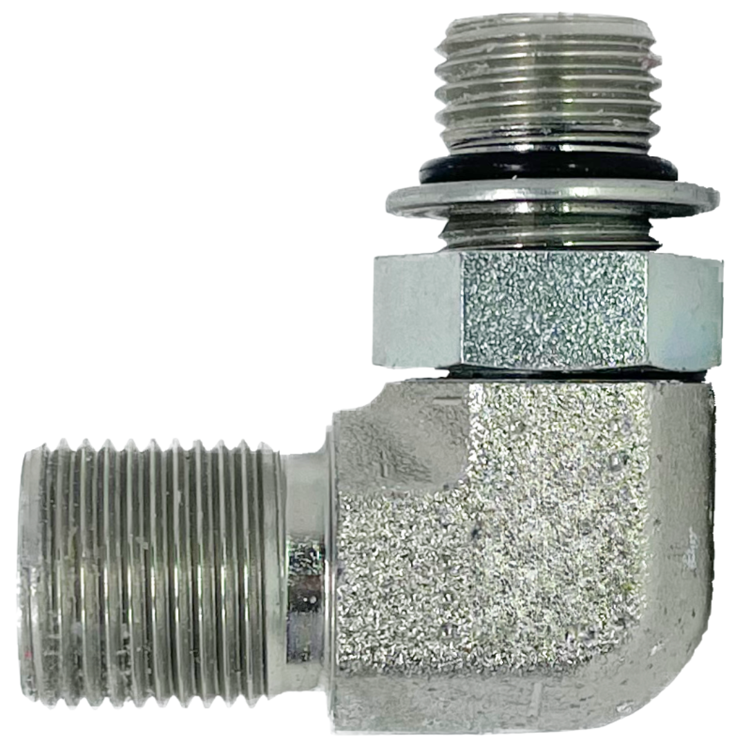 9077-02-04 : Adaptall 90-Degree Steel Adapter, 1/8-28 (-02) Male BSPP x 7/16-20 (-04) Male Adjustable ORB