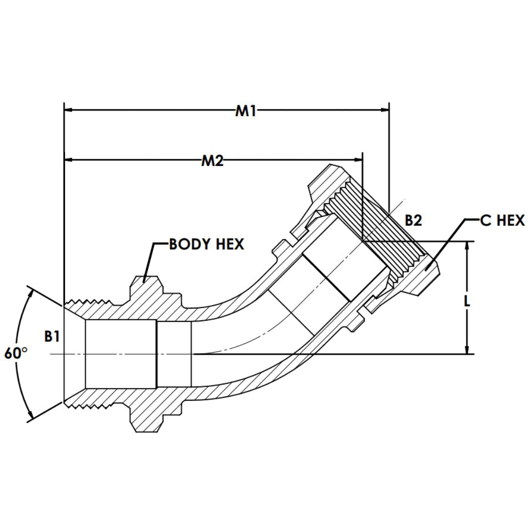 9124-12-12 : OneHydraulics 45-Degree Steel Adapter, 3/4-14 (-12) Male BSPP x 3/4-14 (-12) Female BSPP Swivel