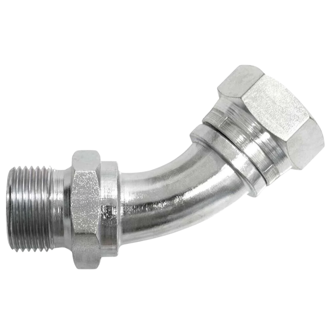 9124-12-12 : OneHydraulics 45-Degree Steel Adapter, 3/4-14 (-12) Male BSPP x 3/4-14 (-12) Female BSPP Swivel