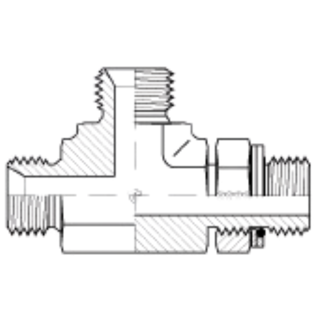 9151-12-12-12 : Adaptall Run Tee Steel Adapter, 3/4-14 (-12) Male BSPP x 3/4-14 (-12) Male BSPP x 3/4-14 (-12) Male Adjustable BSPP