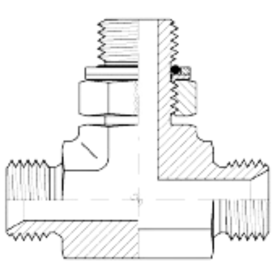 9152-08-08-06 : Adaptall Branch Tee Steel Adapter, 1/2-14 (-08) Male BSPP x 1/2-14 (-08) Male BSPP x 3/8-19 (-06) Male Adjustable BSPP