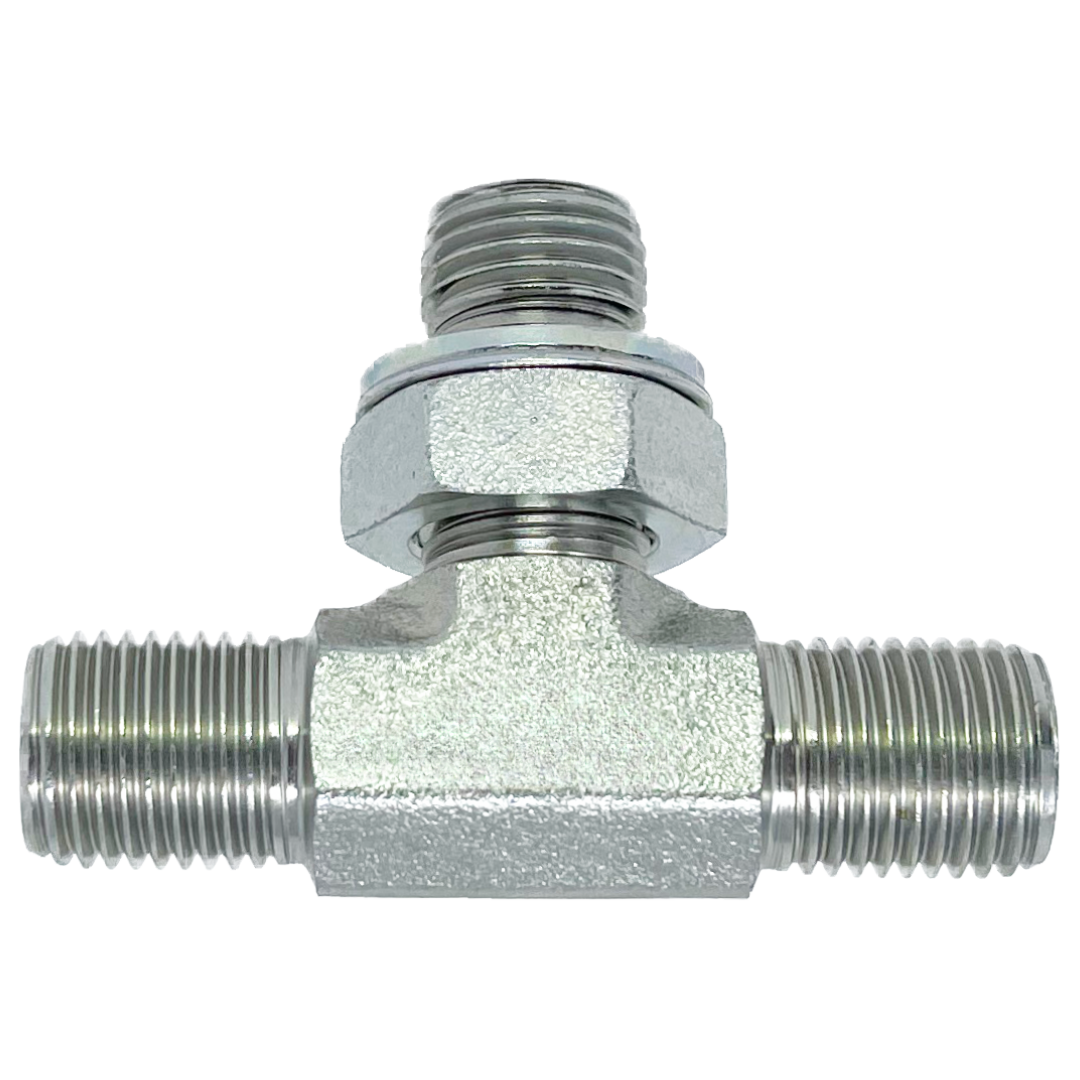 9152-08-08-06 : Adaptall Branch Tee Steel Adapter, 1/2-14 (-08) Male BSPP x 1/2-14 (-08) Male BSPP x 3/8-19 (-06) Male Adjustable BSPP