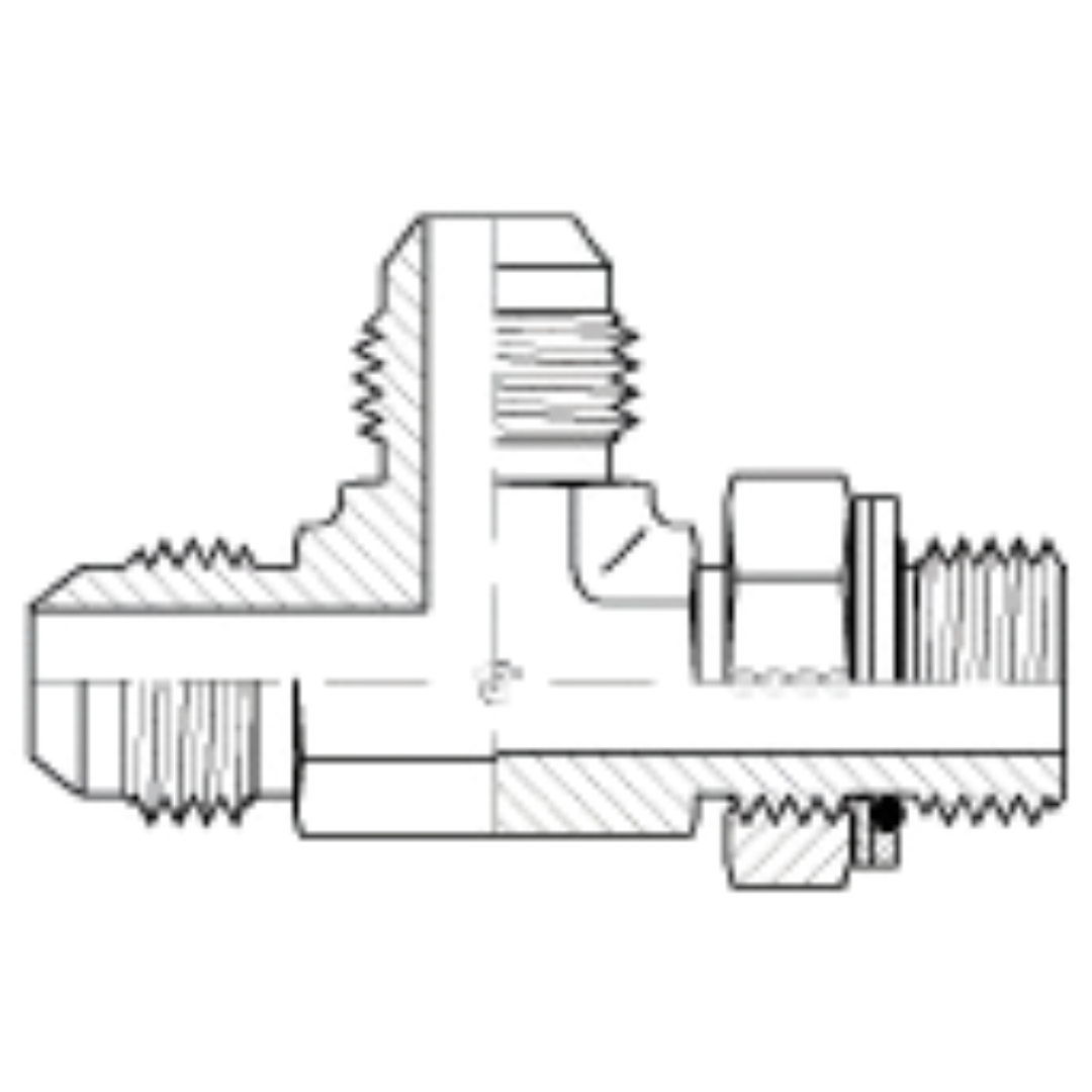 9158-06-06-06 : Adaptall Run Tee Steel Adapter, 9/16-18 (-06) Male JIC x 9/16-18 (-06) Male JIC x 3/8-19 (-06) Male Adjustable BSPP