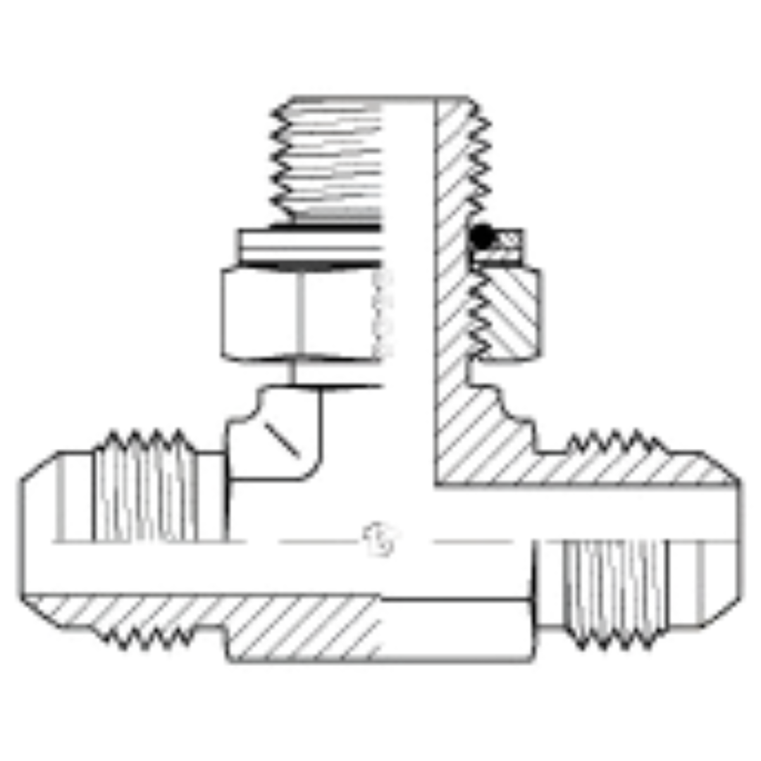 9159-08-08-06 : Adaptall Branch Tee Steel Adapter, 3/4-16 (-08) Male JIC x 3/4-16 (-08) Male JIC x 3/8-19 (-06) Male Adjustable BSPP