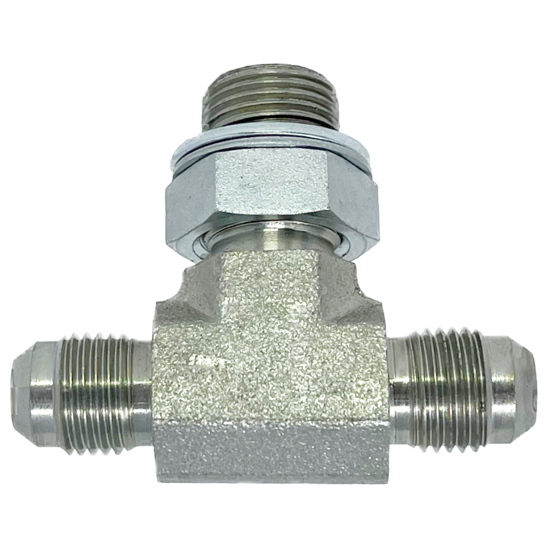 9159-08-08-06 : Adaptall Branch Tee Steel Adapter, 3/4-16 (-08) Male JIC x 3/4-16 (-08) Male JIC x 3/8-19 (-06) Male Adjustable BSPP