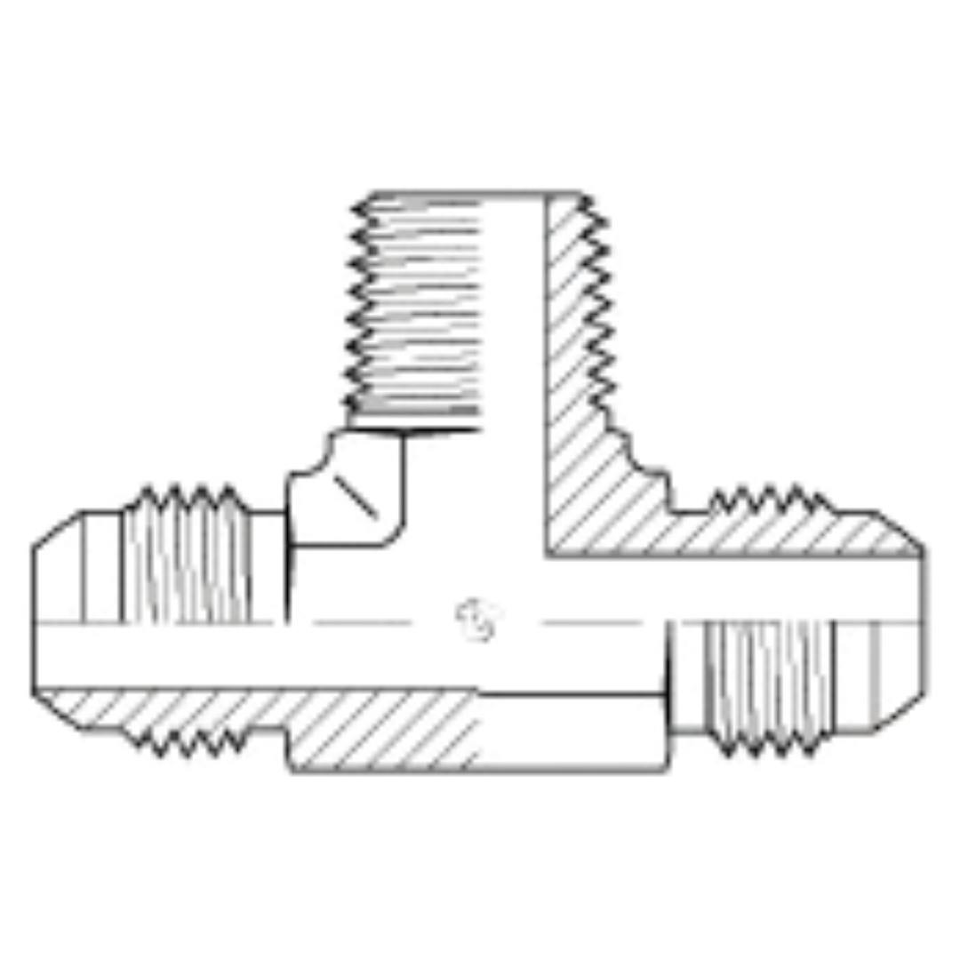 9164-12-12-12 : OneHydraulics Branch Tee Steel Adapter, 1-1/16-12 (-12) Male JIC x 1-1/16-12 (-12) Male JIC x 3/4-14 (-12) Male BSPT
