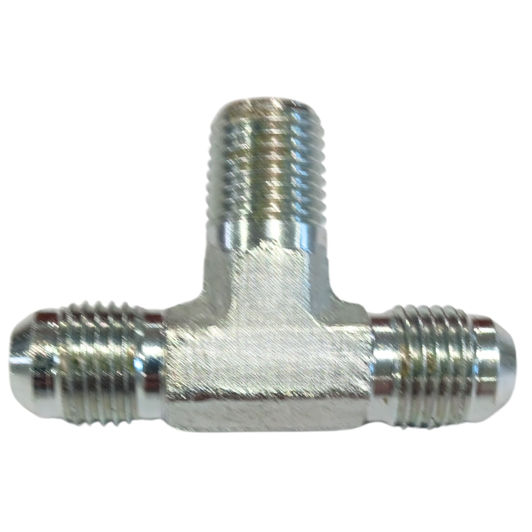 9164-12-12-12 : OneHydraulics Branch Tee Steel Adapter, 1-1/16-12 (-12) Male JIC x 1-1/16-12 (-12) Male JIC x 3/4-14 (-12) Male BSPT