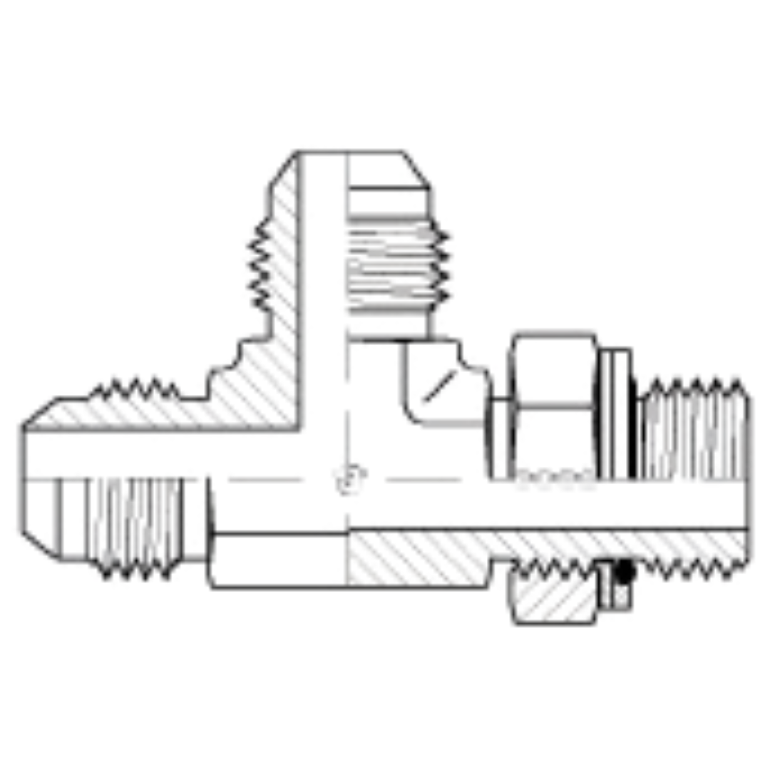 9168-10-10-22 : Adaptall Run Tee Steel Adapter, 7/8-14 (-10) Male JIC x 7/8-14 (-10) Male JIC x M22 X 1.5 (22mm) Male Adjustable Metric
