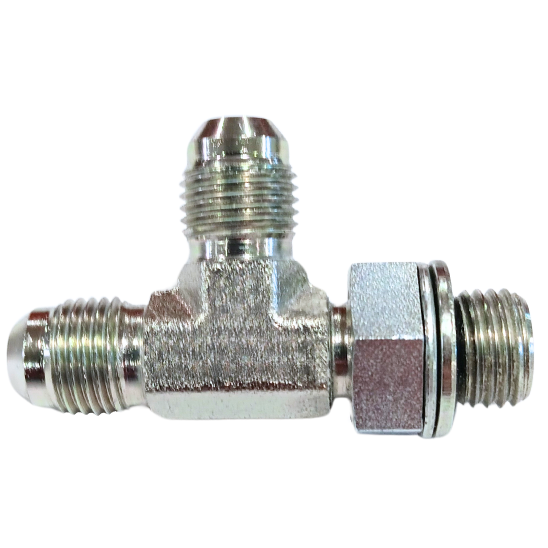 9168-10-10-22 : Adaptall Run Tee Steel Adapter, 7/8-14 (-10) Male JIC x 7/8-14 (-10) Male JIC x M22 X 1.5 (22mm) Male Adjustable Metric