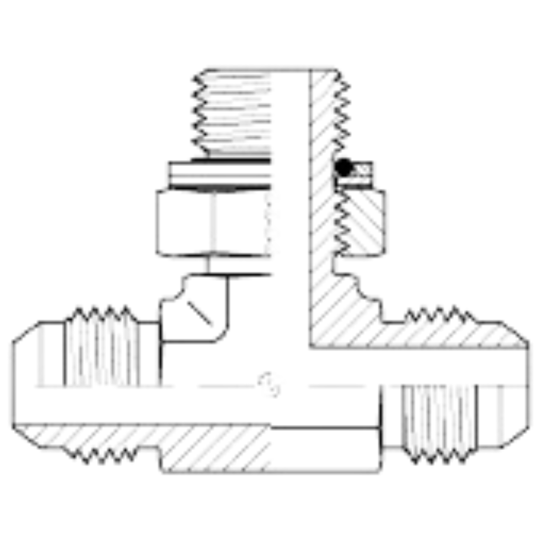 9169-16-16-33 : Adaptall Branch Tee Steel Adapter, 1-5/16-12 (-16) Male JIC x 1-5/16-12 (-16) Male JIC x M33 X 2.0 (33mm) Male Adjustable Metric