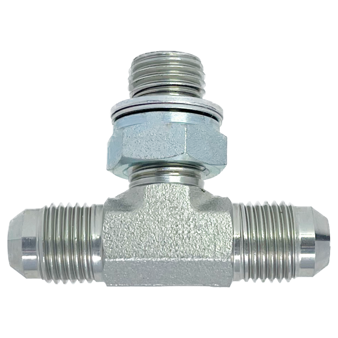 9169-16-16-33 : Adaptall Branch Tee Steel Adapter, 1-5/16-12 (-16) Male JIC x 1-5/16-12 (-16) Male JIC x M33 X 2.0 (33mm) Male Adjustable Metric