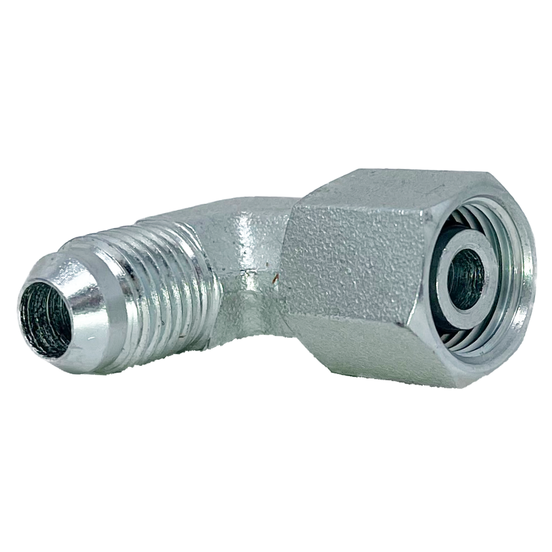 9199-10-L15-22 : Adaptall 90-Degree Steel Adapter, 7/8-14 (-10) Male JIC x M22 X 1.5 (-L15) Female Light Duty DIN