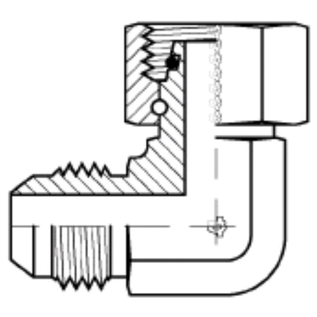 9199-10-L15-22 : Adaptall 90-Degree Steel Adapter, 7/8-14 (-10) Male JIC x M22 X 1.5 (-L15) Female Light Duty DIN