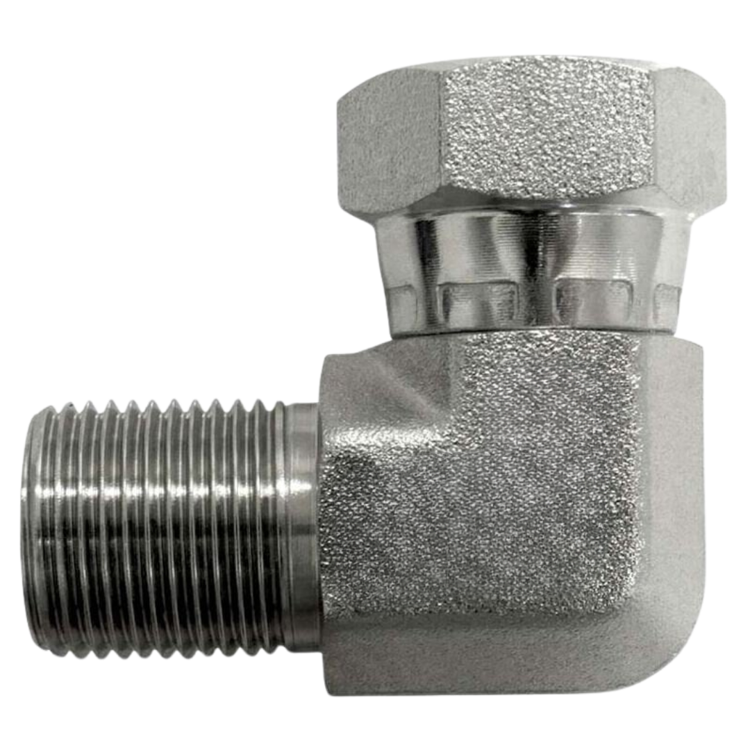 9224-06-06-FG : OneHydraulics 90-Degree Steel Adapter, 3/8-19 (-06) Male BSPP x 3/8-19 (-06) Female BSPP Swivel, 5000psi