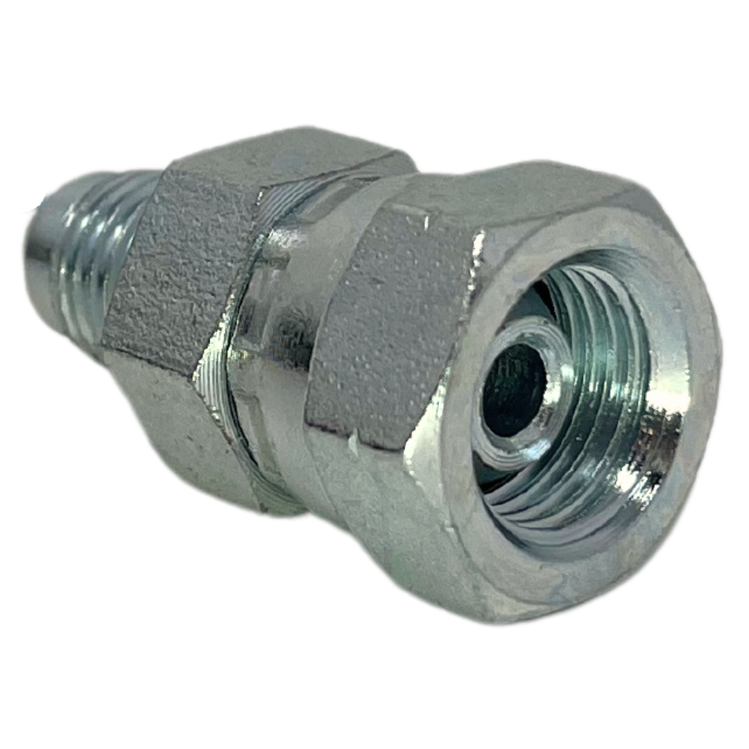 9240-10-08 : Adaptall Straight Steel Adapter, 7/8-14 (-10) Male JIC x 1/2-14 (-08) Female BSPP Swivel
