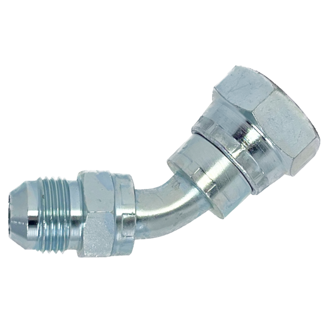 9260-08-08 : Adaptall 45-Degree Steel Adapter, 3/4-16 (-08) Male JIC x 1/2-14 (-08) Female BSPP Swivel