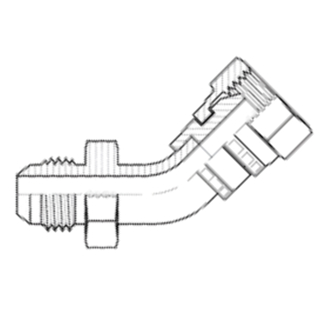 9260-08-08 : Adaptall 45-Degree Steel Adapter, 3/4-16 (-08) Male JIC x 1/2-14 (-08) Female BSPP Swivel