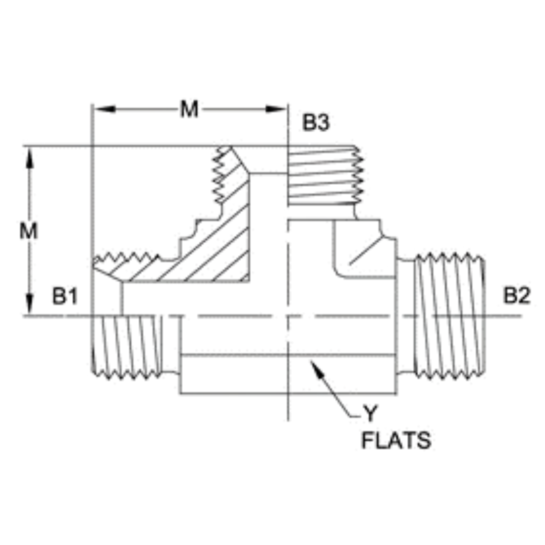9322-04-04-04-FG : OneHydraulics Rigid Tee Steel Adapter, 1/4-19 (-04) Male BSPP x 1/4-19 (-04) Male BSPP x 1/4-19 (-04) Male BSPP, 5000psi