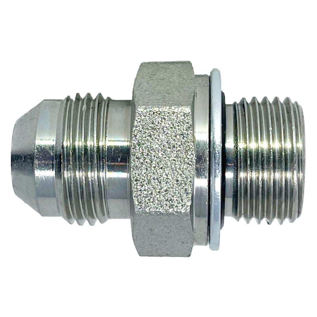 9606S-16-S25-36 : Adaptall Straight Steel Adapter, 1-5/16-12 (-16) Male JIC x M36 X 2.0 (-S25) Male DIN with Seal, Heavy Duty