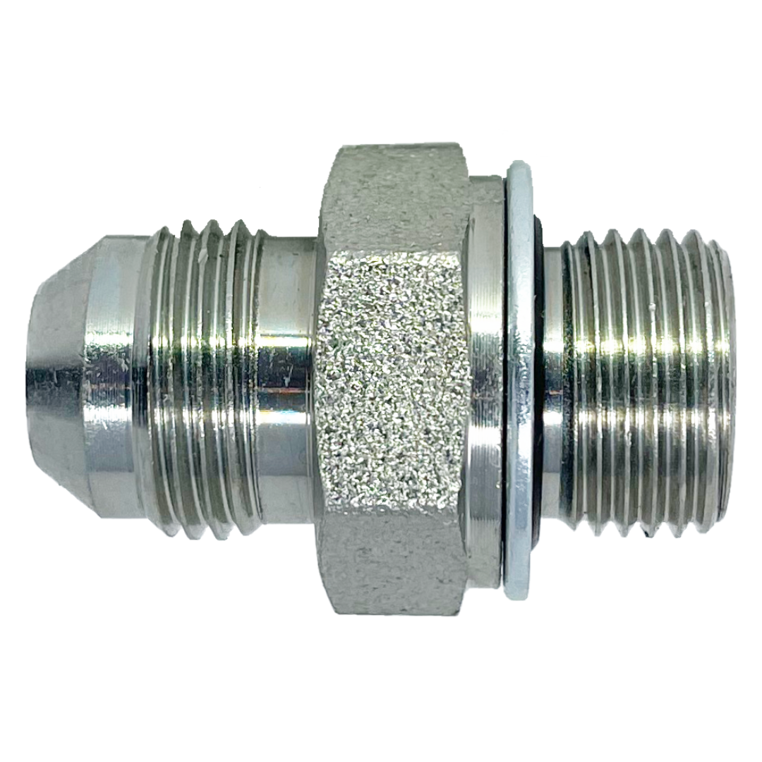SS9606-16-S30-42 : Adaptall Straight Steel Adapter, 1-5/16-12 (-16) Male JIC x M42 X 2.0 (-S30) Male DIN, No Seal, Heavy Duty