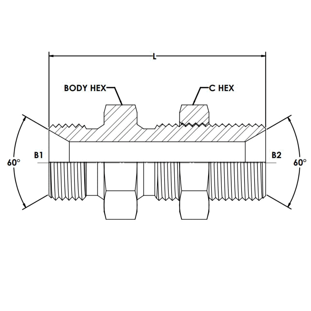 9722-16-16-LN : OneHydraulics Straight Steel Bulkhead Adapter, G 1-11 (-16) Male BSPP x G 1-11 (-16) Male BSPP, 3000psi