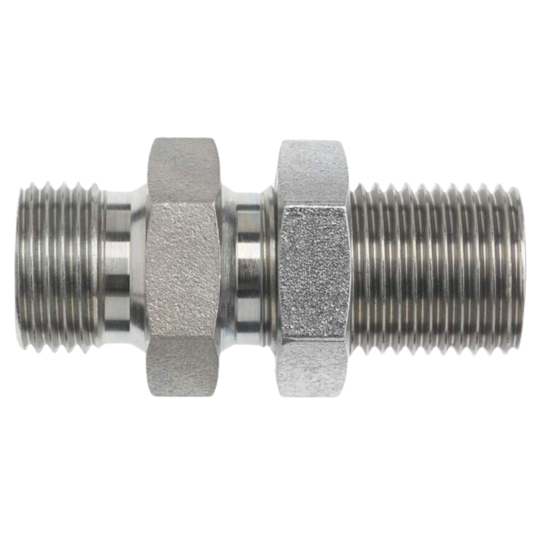 9722-16-16-LN : OneHydraulics Straight Steel Bulkhead Adapter, G 1-11 (-16) Male BSPP x G 1-11 (-16) Male BSPP, 3000psi