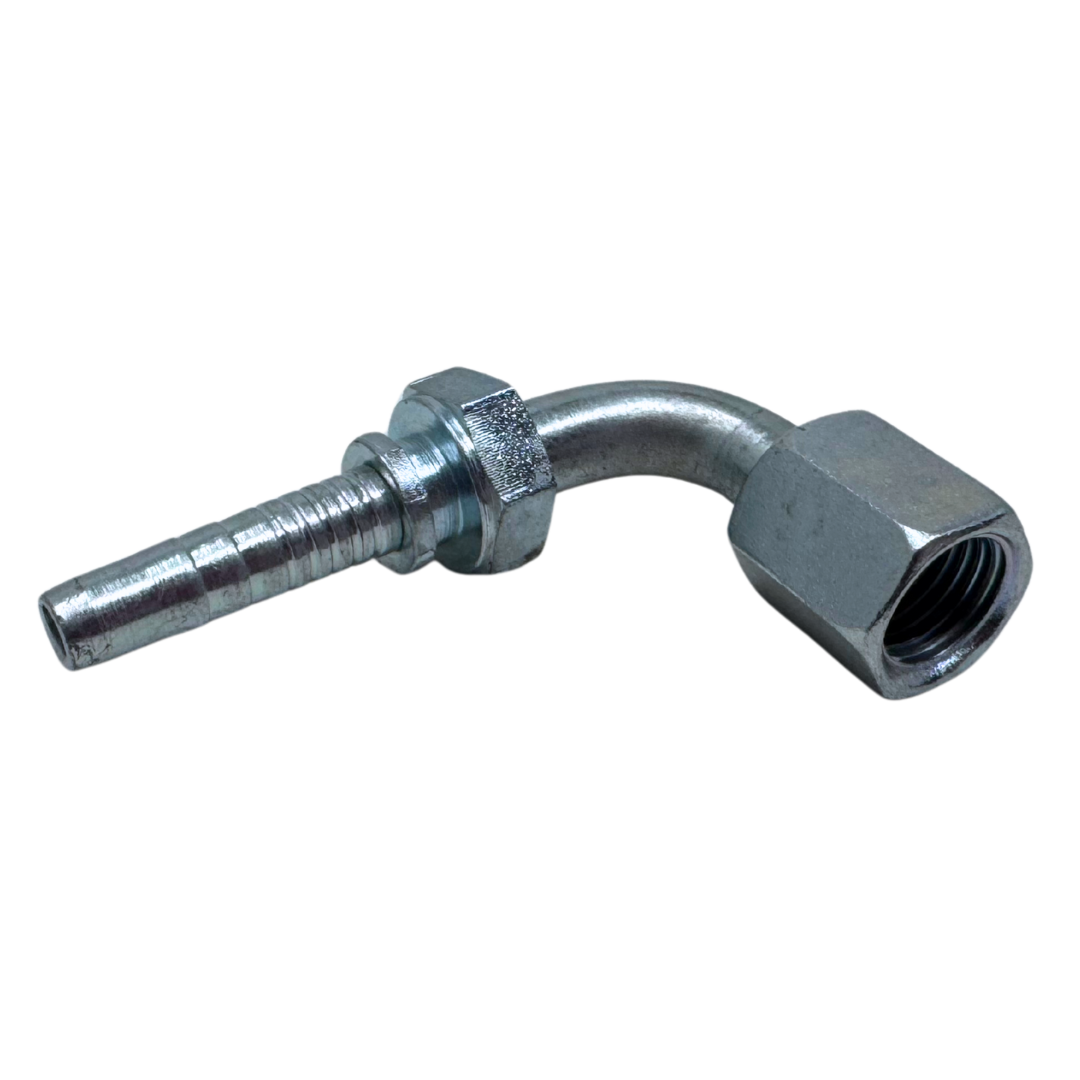 A-0404-FJ9S : Alfagomma 90-Degree Steel Fitting Insert, 1/4 (-04) Hose x 7/16-20 (-04) Female JIC Swivel Short Drop