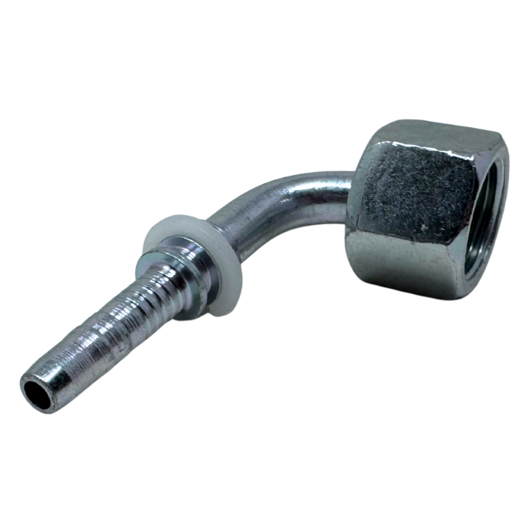 A-0406-FO9S : Alfagomma 90-Degree Steel Fitting Insert, 1/4 (-04) Hose x 11/16-16 (-06) Female ORFS Swivel Short Drop