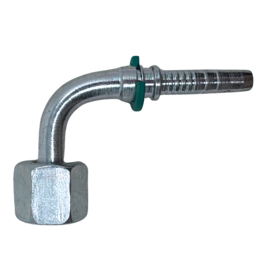 A-0414-FM9L : Alfagomma 90-Degree Steel Fitting Insert, 1/4 (-04) Hose x M14x1.5 (-L08) Female Light Duty DIN Tube Swivel