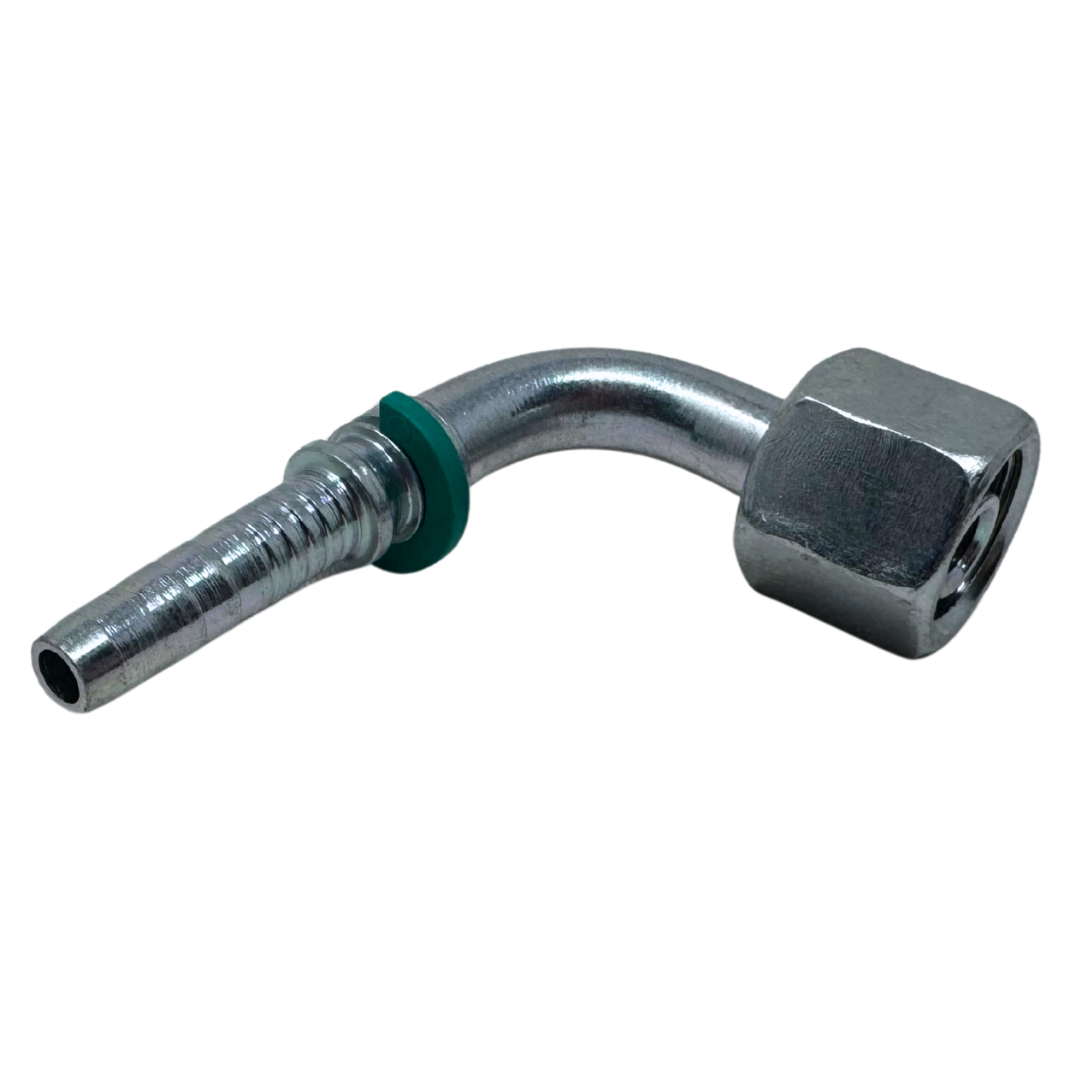 A-0414-FM9L : Alfagomma 90-Degree Steel Fitting Insert, 1/4 (-04) Hose x M14x1.5 (-L08) Female Light Duty DIN Tube Swivel