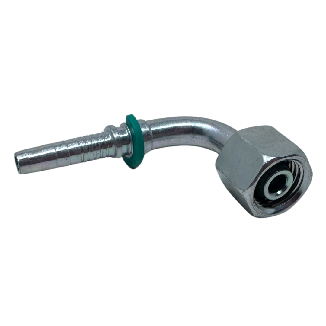 A-0414-FM9L : Alfagomma 90-Degree Steel Fitting Insert, 1/4 (-04) Hose x M14x1.5 (-L08) Female Light Duty DIN Tube Swivel